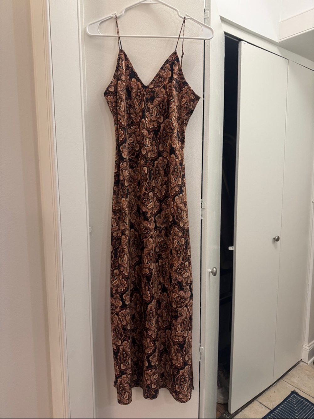 Paisley Slip Maxi Dress in Brown